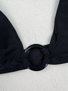 Bộ bikini 2 mảnh màu đen cổ chữ V sâu, cạp cao, có khóa cài, gợi cảm và thanh lịch dành cho nữ, thích hợp cho kỳ nghỉ hè, đi biển, dự tiệc bể bơi. - màu đen - Xem 7