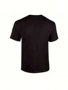 Black Short-Sleeved T-Shirt With Anime Cherry Blossom Print, Casual Crew Neck, Fitted Fabric, Comfortable For Everyday Wear, Suitable For Christmas, Easter, Halloween, Thanksgiving Gifts And More. - 黑色 - 查看 2