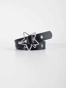 1 pieza Cinturón de cuero personalizado con estrella de cinco puntas y múltiples agujeros, estilo punk para mujer - A - Ver 2