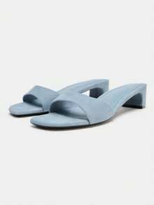 Mẫu sandal cao gót hở gót bằng da lộn mới dành cho nữ, bộ sưu tập Xuân/Hè 2026. - Màu xanh lam - Xem 1