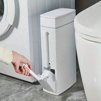 Thùng rác góc siêu mỏng có nắp nhựa, kèm chổi cọ toilet, thích hợp sử dụng trong gia đình, được thiết kế cho phòng tắm và nhà vệ sinh, có nắp nhựa.