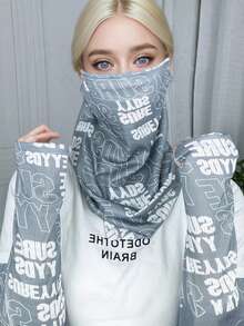 1 Set modische Buchstabenmuster zufällige Eisseide Sonnenschutz Gesichtsmaske + Eisseide Armstulpen, Unisex UV-Schutz Armstulpen, atmungsaktive Halsmaske Gesichtsmaske, geeignet für Sommer tägliche Outdoor-Aktivitäten, atmungsaktiv und nicht schweißtreibend - Verschiedenfarbig - Übersicht 11