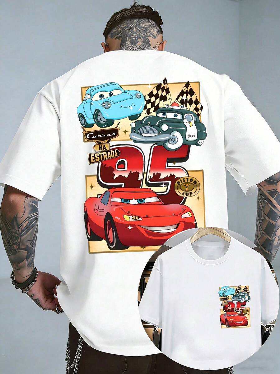 Men's Disney Cars Multi-Character Tee, Vintage Print, Casual Fit, Street Style. - trắng - Xem 1