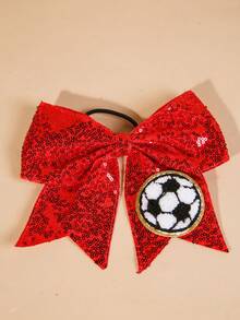 Coletero elástico para el cabello con lazo de lentejuelas bordadas, unicolor, cuentas y diseño de fútbol para la Copa del Mundo - Multicolor - Ver 12