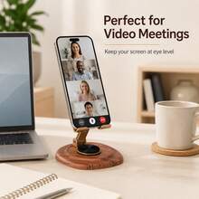 Wood Grain Base 360° Rotating Phone & Tablet Stand - Foldable Design, 10KG Load Capacity, Multi-Angle Adjustable For Phone / Tablet - Office / Online Class / Binge-Watching, Desktop Phone Support Stand, Metal Rotating Tablet Holder, Wood Grain Phone Stand - Multicolor - View 4