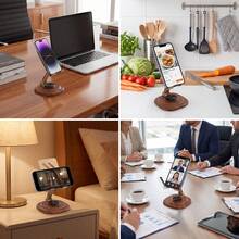 Wood Grain Base 360° Rotating Phone & Tablet Stand - Foldable Design, 10KG Load Capacity, Multi-Angle Adjustable For Phone / Tablet - Office / Online Class / Binge-Watching, Desktop Phone Support Stand, Metal Rotating Tablet Holder, Wood Grain Phone Stand - Multicolor - View 6