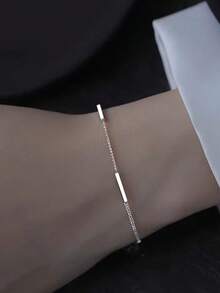 1pc S925 Sterling Silver Minimalist INS Style Bracelet, Understated Versatile Daily Wear Wrist Chain, Suitable For Party, Vacation, Accessory - Chain - View 8