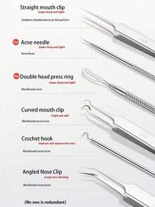 Ultra-Fine Black Head Remover Needle, Stainless Steel Pointed Tweezers Suitable For Acne, Blemishes, Blackheads, Pimple Squeezing, Professional Facial Cleaning Tool, Travel Essential, Cleaning Supplies, Home Goods, Bathroom Accessories - / - View 6