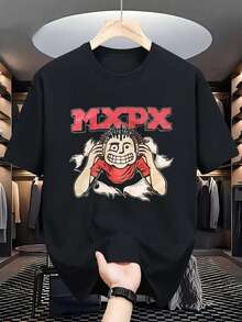 Camiseta de la banda de punk rock Mxpx - Camiseta unisex de algodón de peso pesado con logotipo icónico y estampado de personaje de dibujos animados icónico, camiseta casual de corte regular para hombres y mujeres (tallas S-2XL), lavable a máquina, mercancía punk para conciertos, gimnasio y uso casual. - Negro - Ver 1