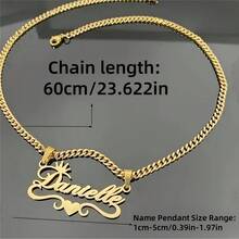 1pc Customized Stainless Steel Name Necklace, Handwritten Font With Heart Accent, Gold Tone Chain, Personalized Nameplate Necklace For Men Women - Multicolor - View 7