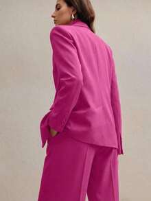Conjunto de traje de mujer, blazer de unicolor estilo vintage + pantalones rectos, 2 piezas - Rosa 2 - Ver 8