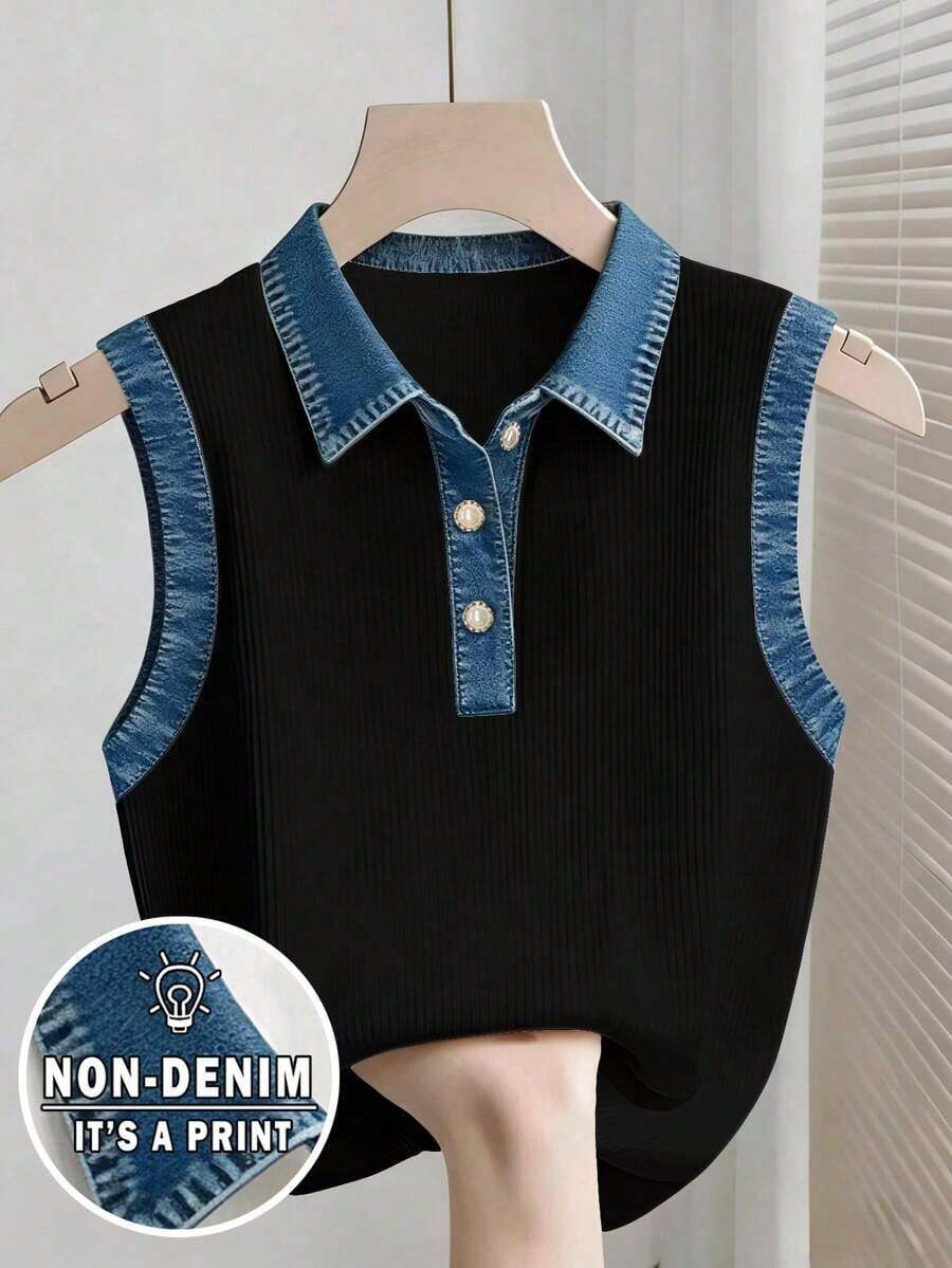 Camiseta de tirantes casual de mujer con estampado de rayas y bordado para el verano - Multicolor - Ver 1