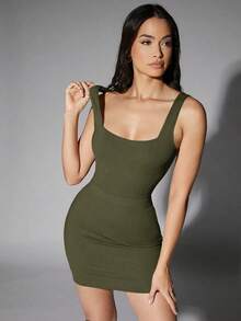 Body tank de cuello cuadrado unicolor - Verde militar - Ver 3