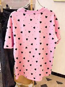 Camiseta de cuello redondo de manga corta para mujer con estampado digital de leopardo, un regalo para amigos - Rosa 2 - Ver 2