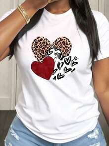 1 Piece Women's T-Shirt For Love Festival And Mother's Day, Short Sleeve, Round Neck, Casual Style, With Medium Elasticity Fabric, Suitable For Spring, Summer And Autumn, Machine Washable, Fun Design, 180g, 100% Cotton. - 白色 - 查看 7