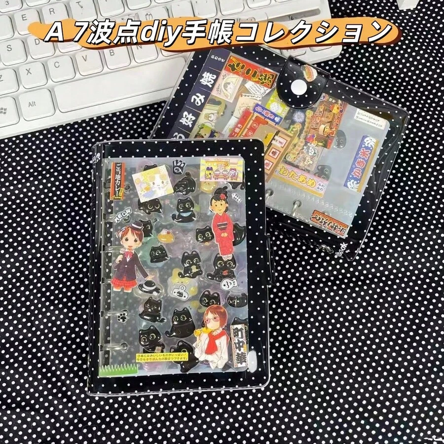 A7尺寸可爱波点透明活页笔记本，单环活页夹，柔软皮革波点边框，活页笔记本，IDOLME，贴纸收纳，DIY活页笔记本，贴纸笔记本制作