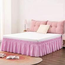 1pc Solid Color Stretchy Bed Skirt, Wrap Around Bed Skirt, Soft Bedding, Ruffle Lace Bed Skirt, Comfortable - Pink - View 10