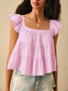 Blusa informal de mujer con volantes en el borde de unicolor - Multicolor 3 - Ver 4
