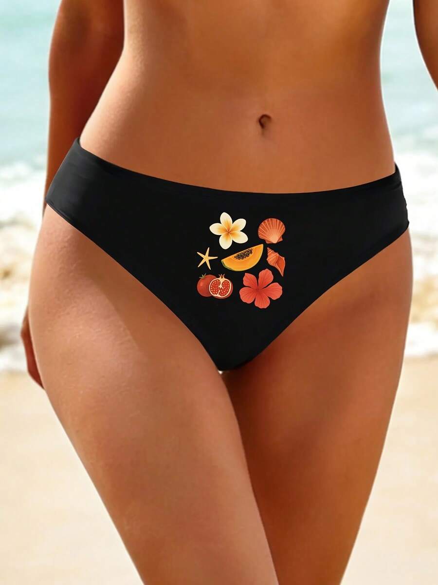 Women's Sweet Blueberry Print Triangle Bikini Bottom, Pool Swim Bottom - màu đen - Xem 1