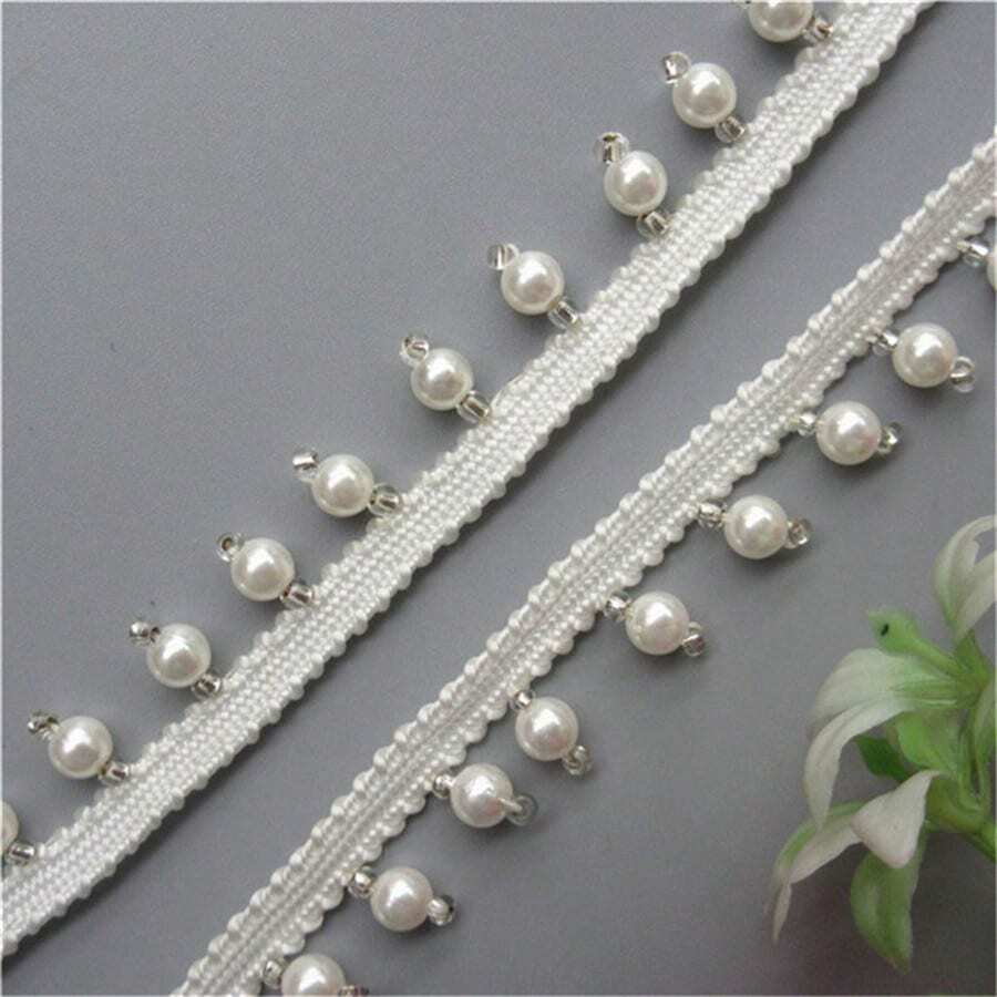 1 Yard/ 3 Yards Ruban de bordure en dentelle à franges de perles de style vintage, largeur 1,5 cm, blanc, garniture de bordure en tissu brodé, applique pour couture, artisanat, robe de mariée, ceinture, coiffe, décoration de vêtements - multicolore - Voir 1