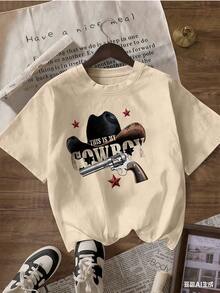 Retro American Style Short Sleeve T-Shirt, Fashionable Short Sleeve T-Shirt For Spring And Summer 2026, Made In Mexico, 180 Grams. Cartoon Print, Couple Design, Suitable For Indoor Or Outdoor Wear. Crew Neck, Unisex, Ideal For Office And Leisure. One-Piece Pack. - APR-P631577SLNDXZGY432 - 查看 4