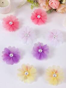 10pcs/Set Girls' Random Pearl Solid Color Mesh Floral Scrunchies, High-Quality Soft Bubble Hair Ties, Elastic Hair Bands, Cute Hair Accessories For Daily Use - Multicolor - View 8