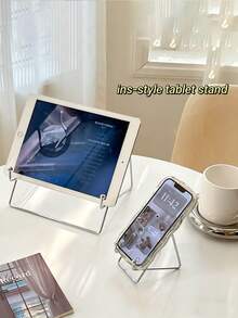 1/2pcs Metal Phone & Tablet Stand, 2-In-1 Desktop Support Stand For IPad & Computer, Bedside Slouchy Reading Rack, Desk Reading Rack, Student Bookshelf - Silver - View 3