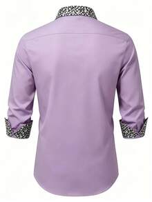 Men's Business Casual Printed Long Sleeve Shirt - Purple - View 4