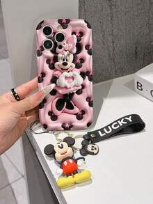 Disney Mickey Mouse Clubhouse Phone Case : 3D Fluffy Pattern Border Protector Phone Soft Phone Case With A Free Cute Mickey Bracelet Chain Lanyard, Mickey, Minnie, Goofy, Donald Duck, Daisy Duck, Pluto, For Apple 17 Promax 17 Pro 16 15 14 13 12 11 Pro Max XS Max X XR Soft Cover Summer Phone Case - 白色 - 查看 3