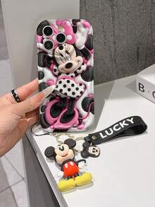 Funda de teléfono de Disney Mickey Mouse Clubhouse: Funda de teléfono suave con borde protector de patrón esponjoso 3D y un llavero de pulsera de Mickey gratis, Mickey, Minnie, Goofy, Donald Duck, Daisy Duck, Pluto, para Apple 17 Promax 17 Pro 16 15 14 13 12 11 Pro Max XS Max X XR Funda de verano - Blanco - Ver 3