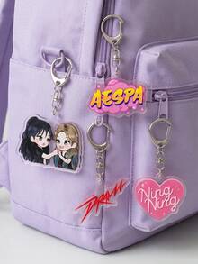 1pc/6pcs K-Pop Group Aespa Member & Logo Graphic Keyring Packs, K-Pop Style Asymmetric And Heart-Shaped Acrylic Keychains, With Drama Still Album Art And Ningning Name Detail Charms, Suitable For K-Pop Fans, Back To School, Concert, Gift, Birthday, Valentine's Day, Christmas, New Year, Anniversary, Graduation, Souvenir And Daily Use - Multicolor - View 3