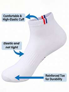 1/5 Pairs Men's Spring/Summer White Striped Breathable Socks, Collegiate Style Suitable For Students, Casual, Commuting, Pair With Sneakers - White - View 6