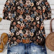 Plus Size Casual Floral All-Over Print Shirt, Suitable For Summer Chic Blouses For Women - Multicolor - Ver 3
