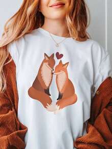 T1S1Hirt Fchse Liebe Paar S1Hirt Fuchs Geschenk Biobaumwolle Cottage E1core S1Hirt Bekleidung Fox Geschenk Ouiouple Fox S1Hirt Geschenk Frau. - Blanco - Ver 2