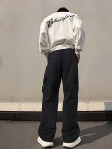 2件裝青少年男孩休閒運動戶外大口袋工裝褲，春秋款，輕量風格，輕量聚酯纖維面料 - 灰色 - 查看 4