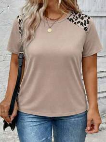 Free Shipping, Local Delivery In Mexico, Delivery In 4 Days. Women's Casual Short-Sleeved T-Shirt With Round Neck And Heart Leopard Print, Women's Cheetah Print Blouses. - 彩色 - 查看 2