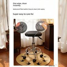 Ghế xoay có bánh xe điều chỉnh được, đệm da dày tiện dụng, thích hợp cho massage, thẩm mỹ viện, xăm hình, làm móng, nhà bếp, văn phòng, nhà ở, vẽ kỹ thuật, y tế, quầy bar, xoay 360°, chịu tải 400 lbs, bền, không tựa lưng, màu đen/trắng/hồng - màu đen - Xem 7