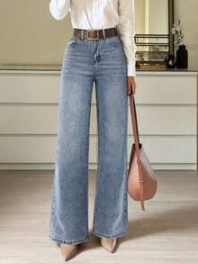 Jeans rectos y holgados para mujer con bolsillos.Sencillos, casuales, elegantes y versátiles, adecuados para todas las estaciones.Perfectos para viajar, la playa y las vacaciones de primavera - Azul - Ver 1