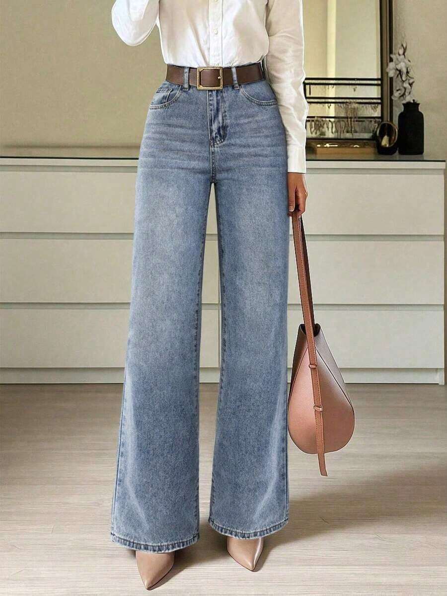 Jeans rectos y holgados para mujer con bolsillos.Sencillos, casuales, elegantes y versátiles, adecuados para todas las estaciones.Perfectos para viajar, la playa y las vacaciones de primavera - Azul - Ver 1