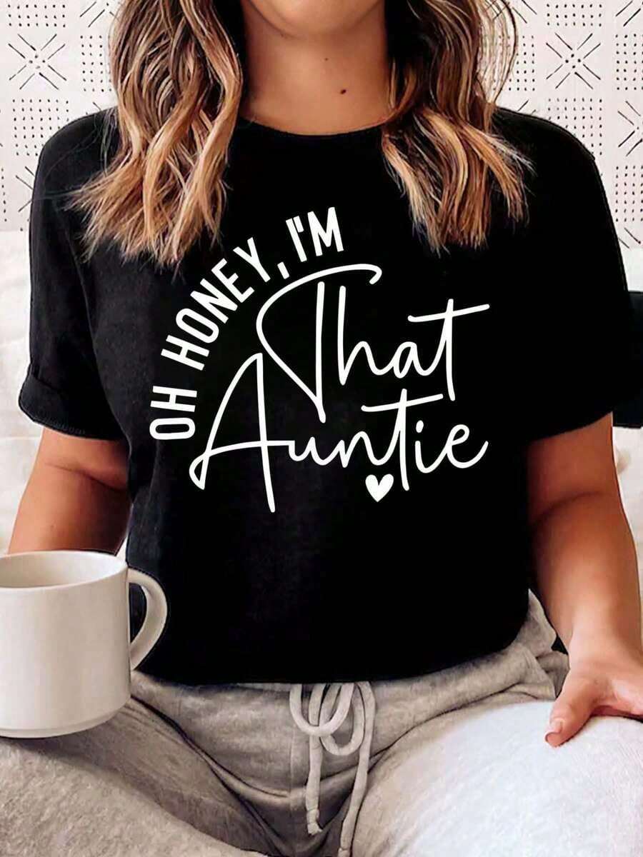 Camiseta de Mujer con Estampado "SummerI'm That Aunt", Camiseta Casual de Moda para Mujer, Cómoda, Suave, Deportiva, para Fitness, Uso Diario, al Aire Libre, en Casa, de Algodón Puro, Transpirable, con Cuello Redondo y Manga Corta. Camiseta de Manga Corta para Mujer, Estilo Básico para Uso Interior y Exterior. - Negro - Ver 1