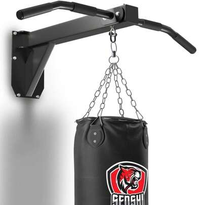 Wall Mounted Pull Up Bar Punch Bag 2in1 Cket Chinups Multi Grip Home Exercise