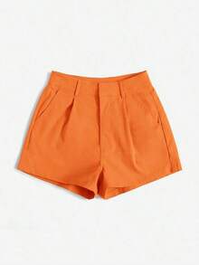 Shorts diarios tejidos de unicolor para mujer, sencillos - Naranja - Ver 3