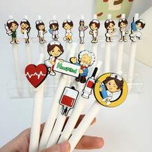 3/10pcs Nurse Doctor Theme PVC Soft Gel Pen Set - Random Styles , Multiple Medical Cartoon Designs, Durable Plastic Pens For Office And Hospital Use - Fun Gift For Medical Workers And Students, Exclusive Stationery For Nurses - Multicolor - View 9