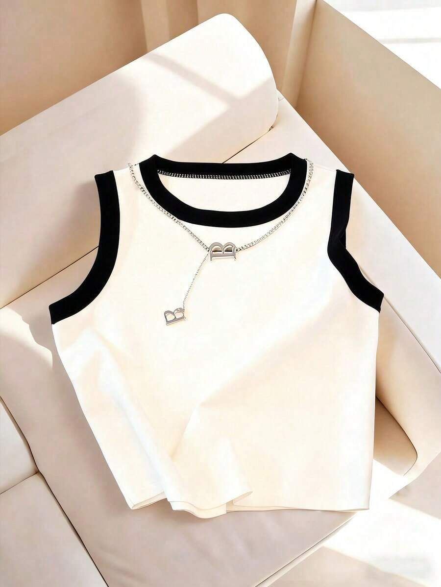 Camiseta de tirantes casual y versátil con cuello redondo y rayas para mujer - Multicolor 9 - Ver 1
