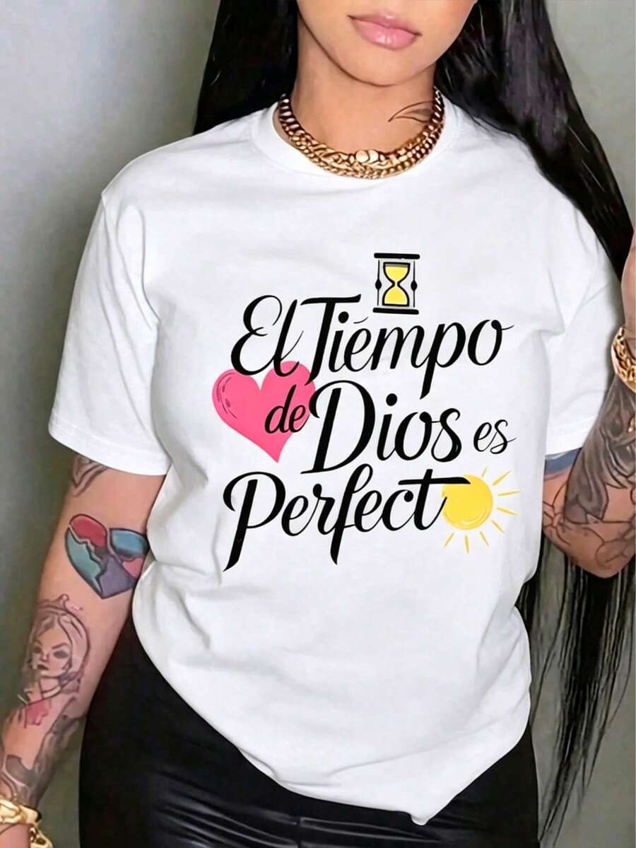 Short-Sleeved T-Shirt For Spring/Summer 2026, Made In Mexico, 180 Grams. Cartoon Print, Couple Design, Suitable For Indoor Or Outdoor Wear. Crew Neck, Unisex, Ideal For Office And Leisure. One-Pack - 白色 - View 1