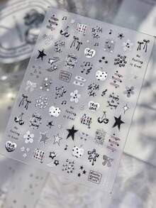 1 adesivo de unha 5D gótico escuro e fofo, luxuoso, prateado, com estrela de desenho animado e batimento cardíaco, acessórios para decoração de unhas DIY - Prata - Ver 2