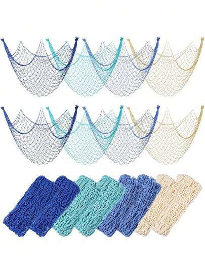 8 tấm lưới đánh cá tự nhiên trang trí, kích thước 80"X40", thích hợp cho tiệc cướp biển, trang trí tường bãi biển, trang trí tiệc chủ đề đại dương, trang trí ảnh theo phong cách biển (Màu sắc mới)