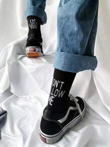 1/5 Pares de Meias Engraçadas de Cano Médio DON'T FOLLOW ME Meias Personalizadas Preto & Branco Cor Sólida Estilo Versátil de Casal Meias Engraçadas de Cano Médio Estilo Streetwear - Multicolorido - Visão 3
