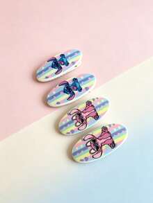 Disney 4 piezas Pinzas de pelo ovaladas con diseño de Stitch, adecuadas para combinar con atuendos diarios, accesorios para volver a la escuela - Multicolor - Ver 10