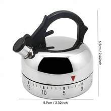 60 Minute Kitchen Timer Alarm,  Easy To Read Scale, Non Slip Base Mechanical Teapot Shaped Timer Clock Counting Tools For Home & Restaurant Use, Cooking Time Tracker, - Silver - View 4